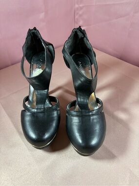 Black Strappy Closed-Toe Heels with Ankle Zip - Andia